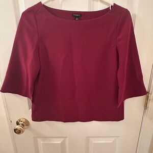 Ann Taylor Maroon Boatneck Three-Quarter Sleeve Blouse